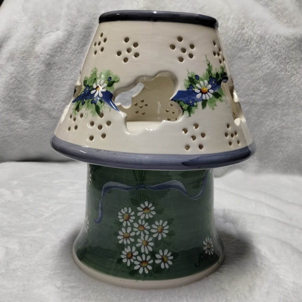Kathy Hatch Collection Ceramic Jar Candle Holder Shade Daisy Floral Green 32143